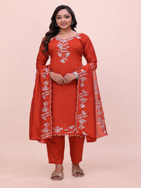 Women's Vichitra Multi Sequence Work Kurta Pant Dupatta Set