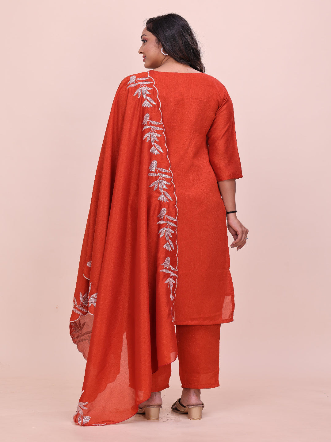 Women's Vichitra Multi Sequence Work Kurta Pant Dupatta Set