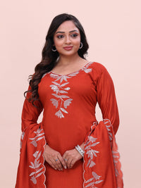 Women's Vichitra Multi Sequence Work Kurta Pant Dupatta Set