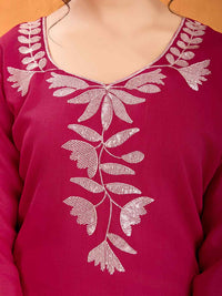 Women's Vichitra Multi Sequence Work Kurta Pant Dupatta Set