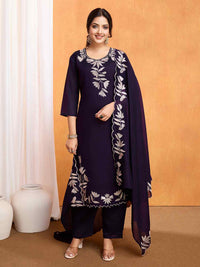 Women's Vichitra Multi Sequence Work Kurta Pant Dupatta Set