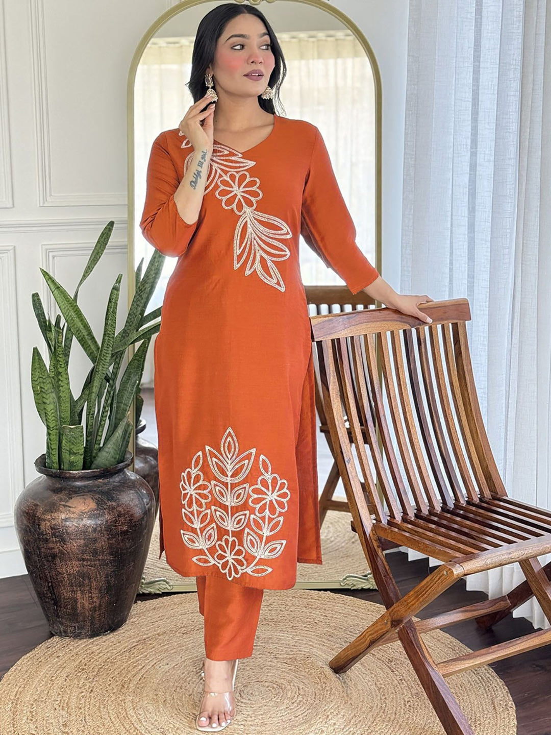Elegant Rusty Orange Kurta & Pant Set
