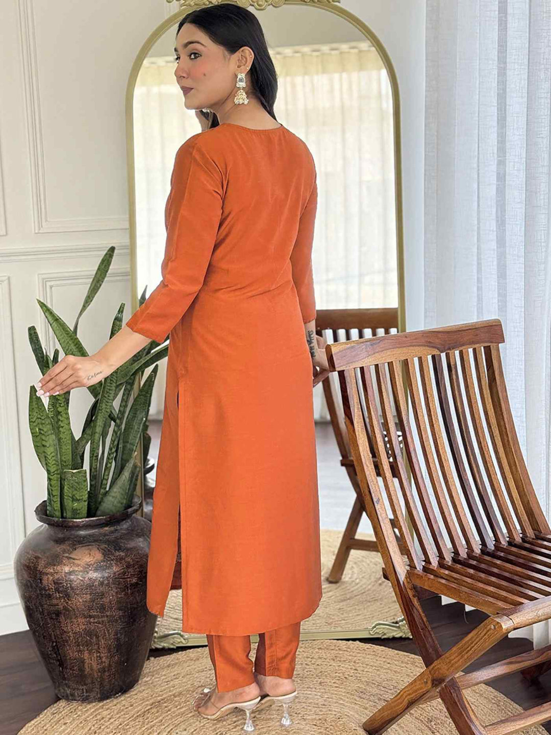 Elegant Rusty Orange Kurta & Pant Set