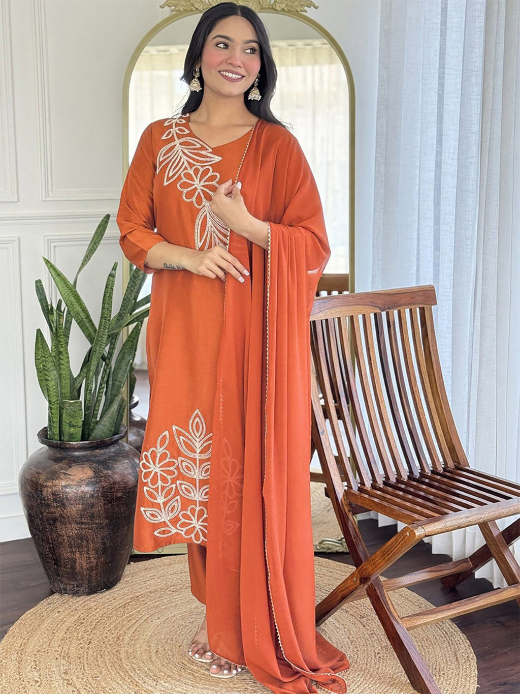 Elegant Rusty Orange Kurta & Pant Set