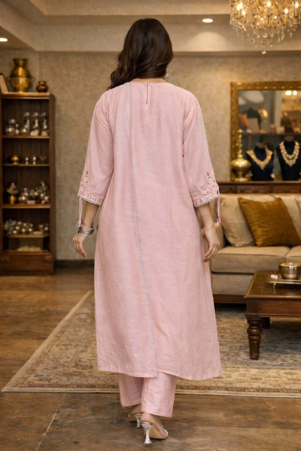 Pink Embroidered Silk Blend Straight Kurta Sets With Dupatta