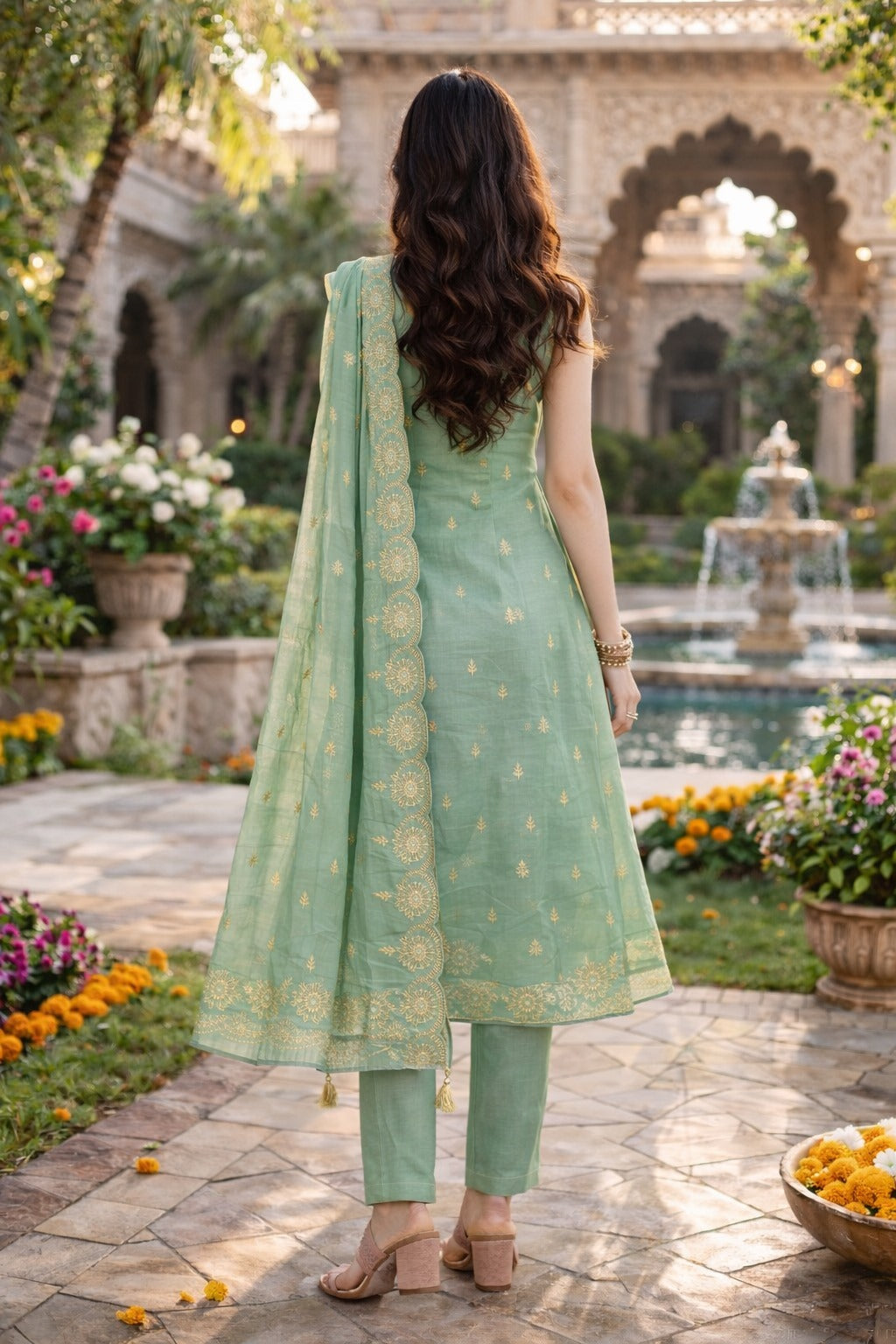 Fascinating Sequence Embroidery Viscose Pista Green Kurti With Pant and Dupatta