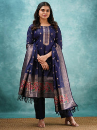 Navy Blue Paithani Silk Salwar Suit