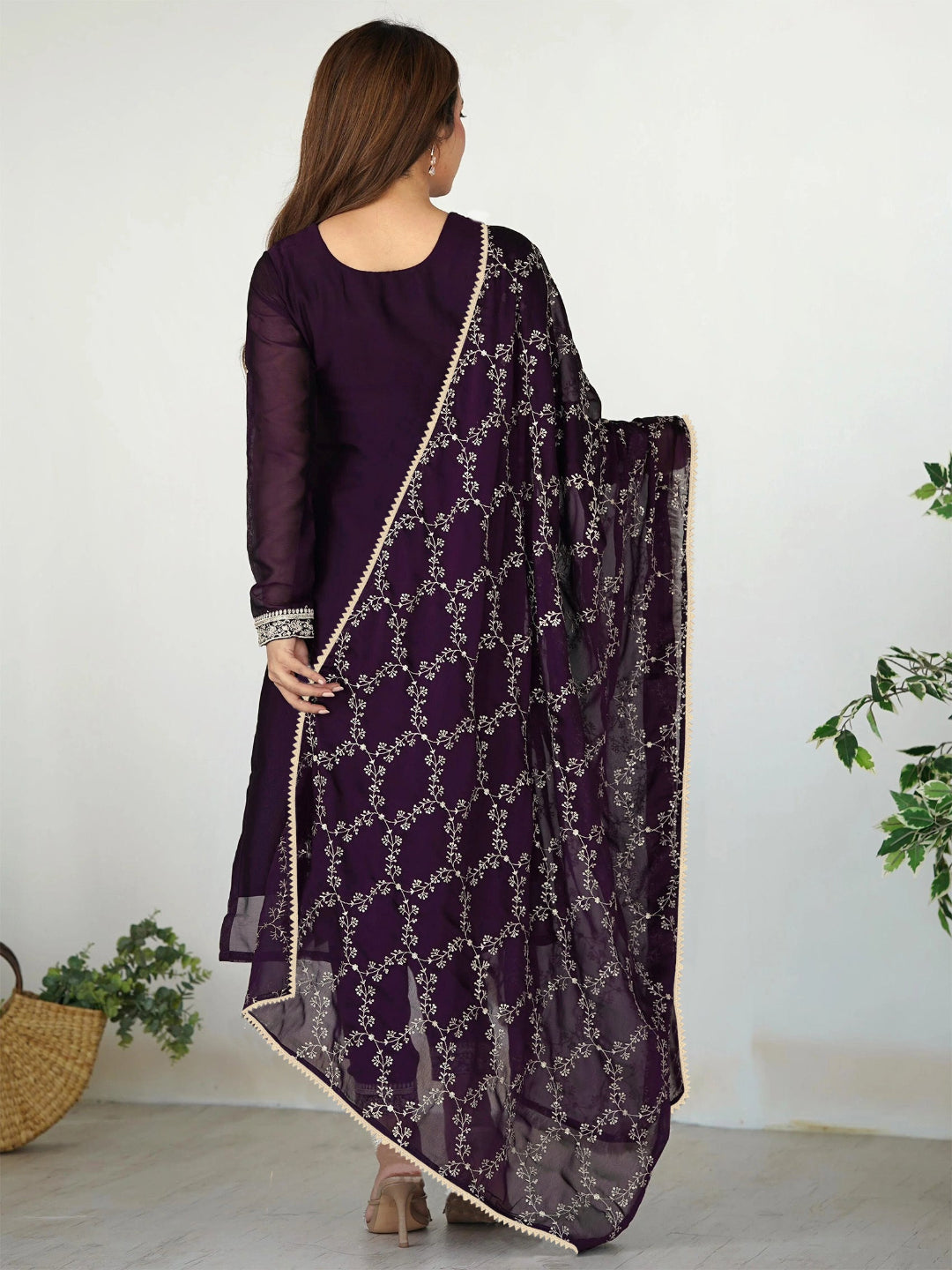 Wine Color Pure Rangoli Silk Heavy Embroidery Work Kurta Set