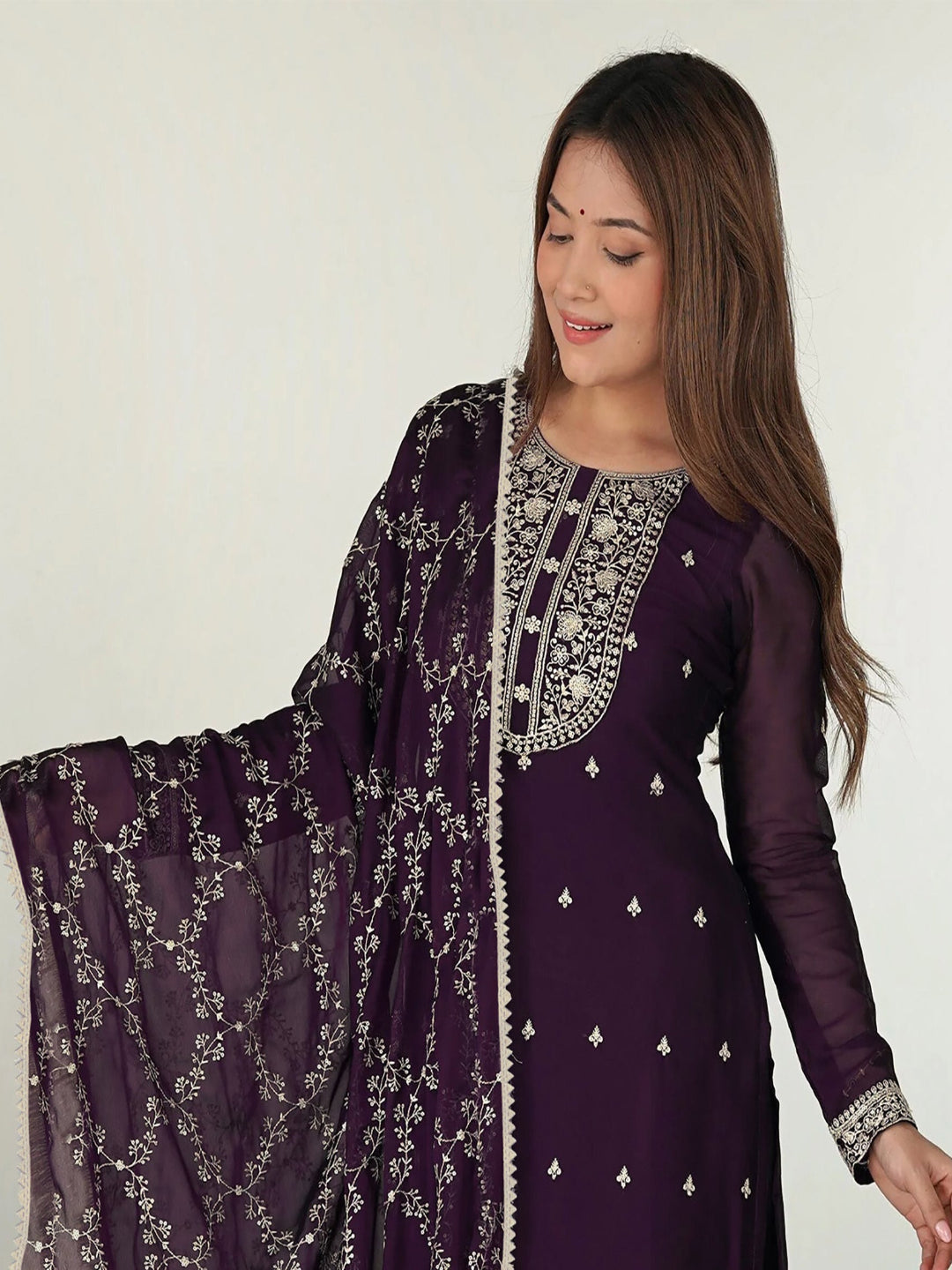 Wine Color Pure Rangoli Silk Heavy Embroidery Work Kurta Set