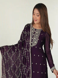 Wine Color Pure Rangoli Silk Heavy Embroidery Work Kurta Set