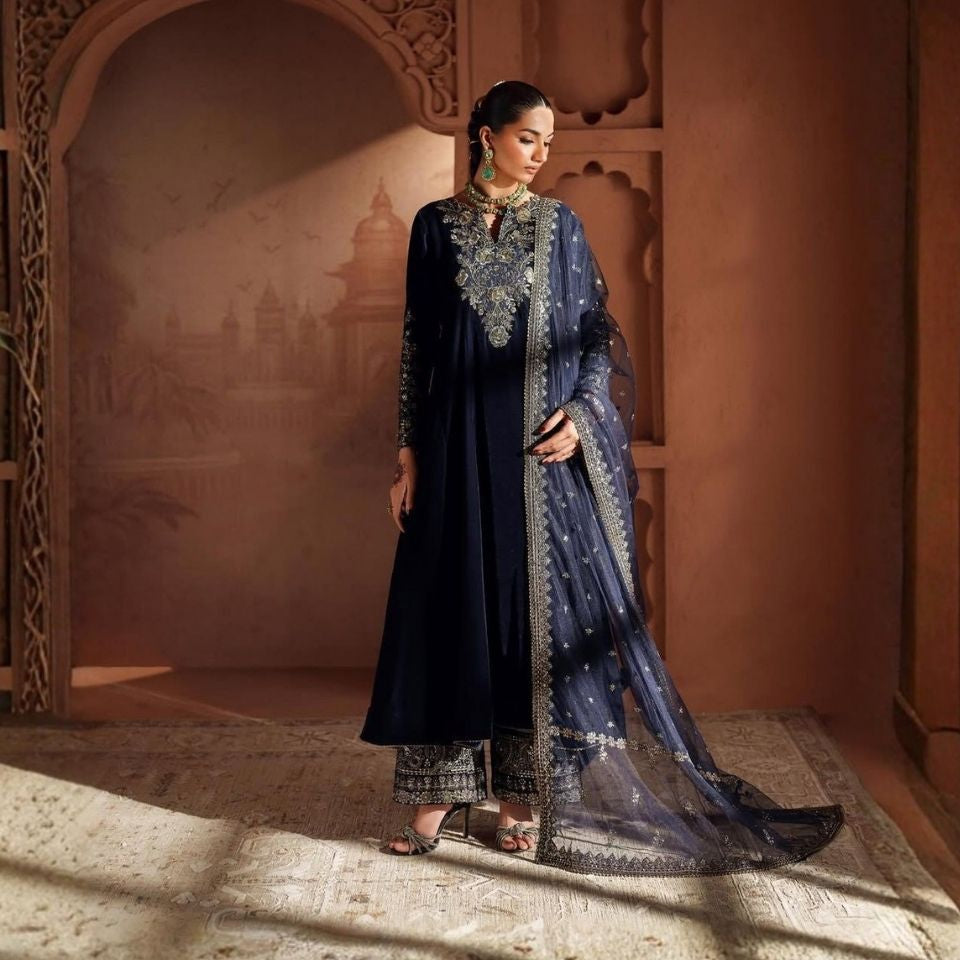 Noir Velvet Sequin Embroidered Gown Palazzo Set