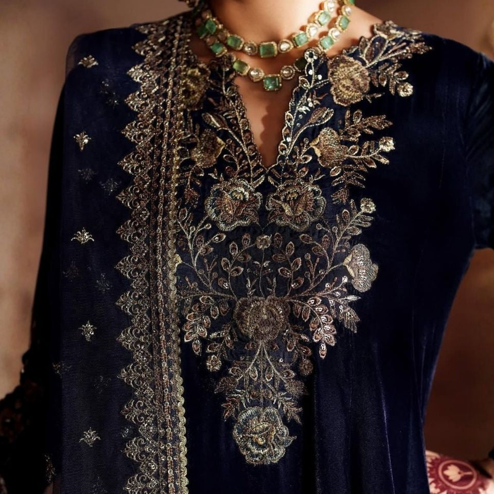 Noir Velvet Sequin Embroidered Gown Palazzo Set