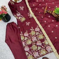 Organza Aura Embroidered Kurta Palazzo Set with Dupatta