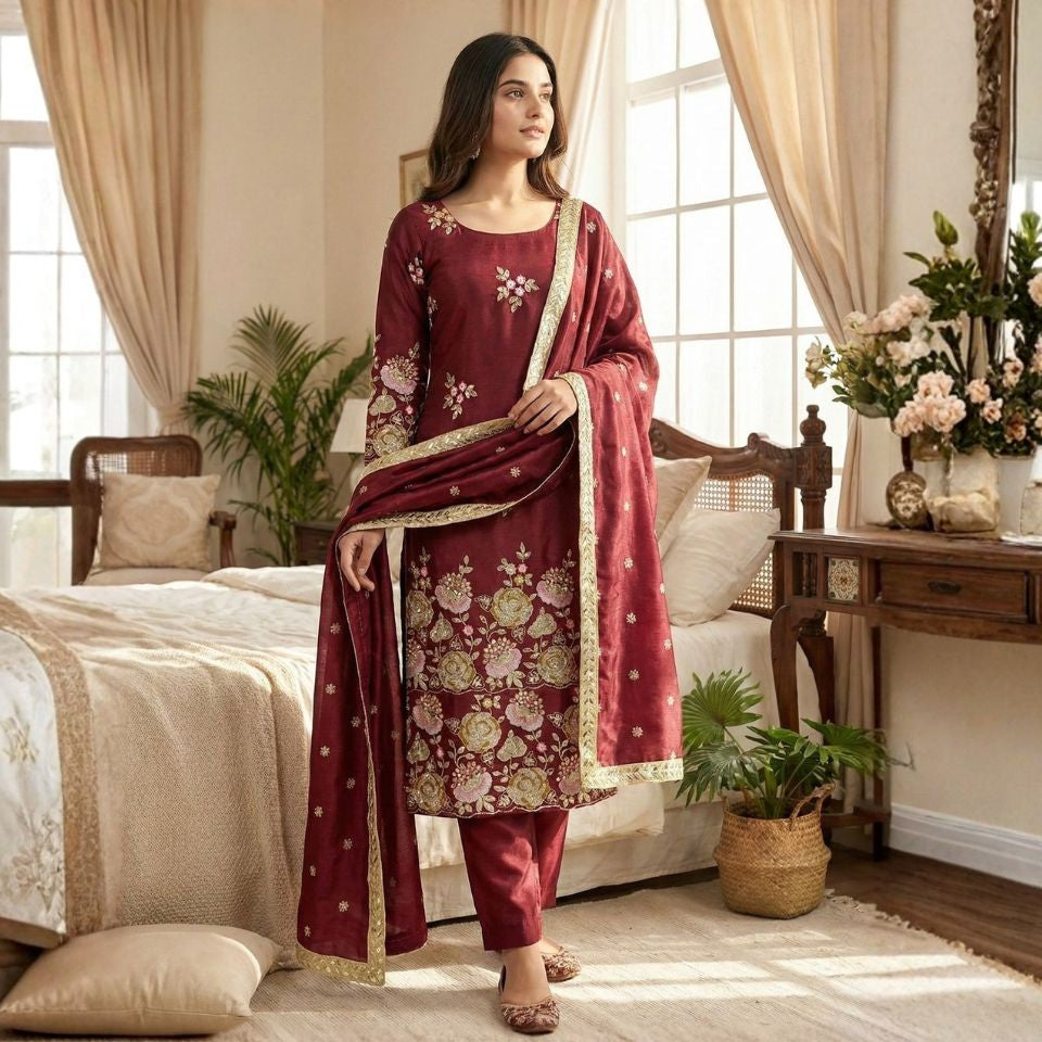 Organza Aura Embroidered Kurta Palazzo Set with Dupatta