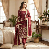 Organza Aura Embroidered Kurta Palazzo Set with Dupatta