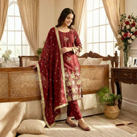 Organza Aura Embroidered Kurta Palazzo Set with Dupatta