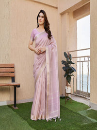 Pastel Aura Tissue Linen Silk Zari Saree