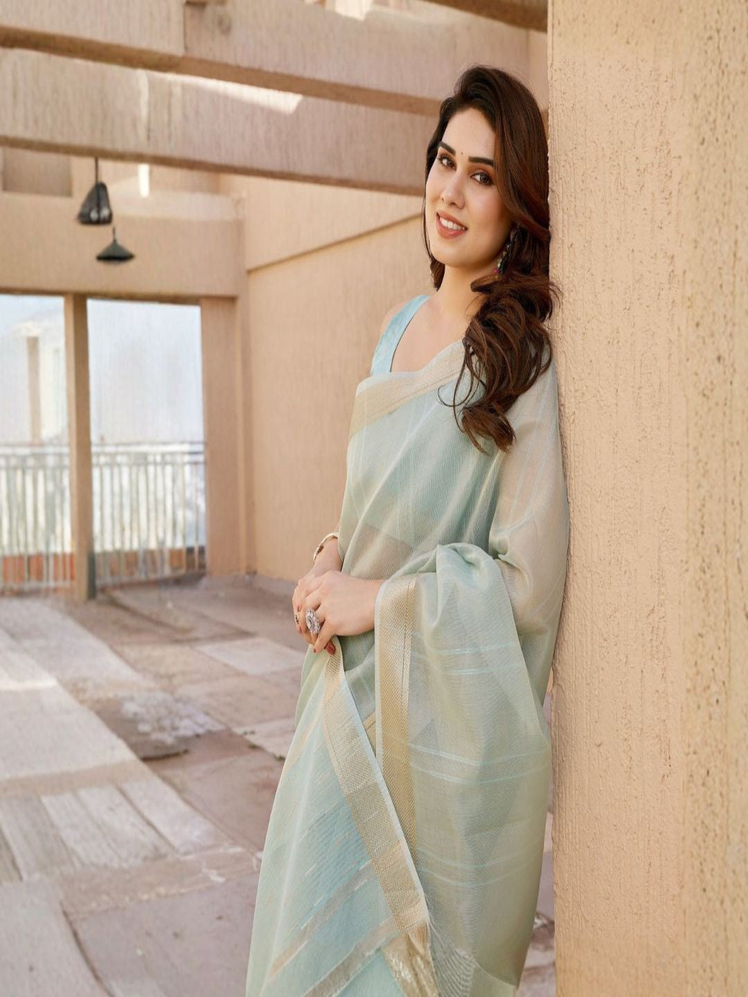 Pastel Aura Tissue Linen Silk Zari Saree