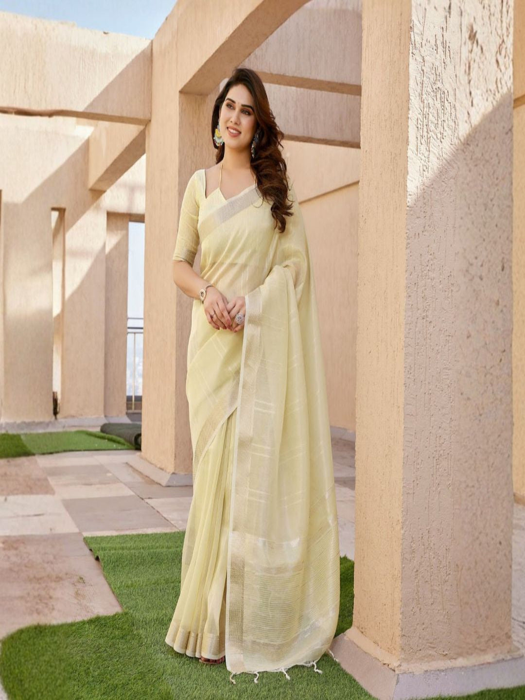 Pastel Aura Tissue Linen Silk Zari Saree