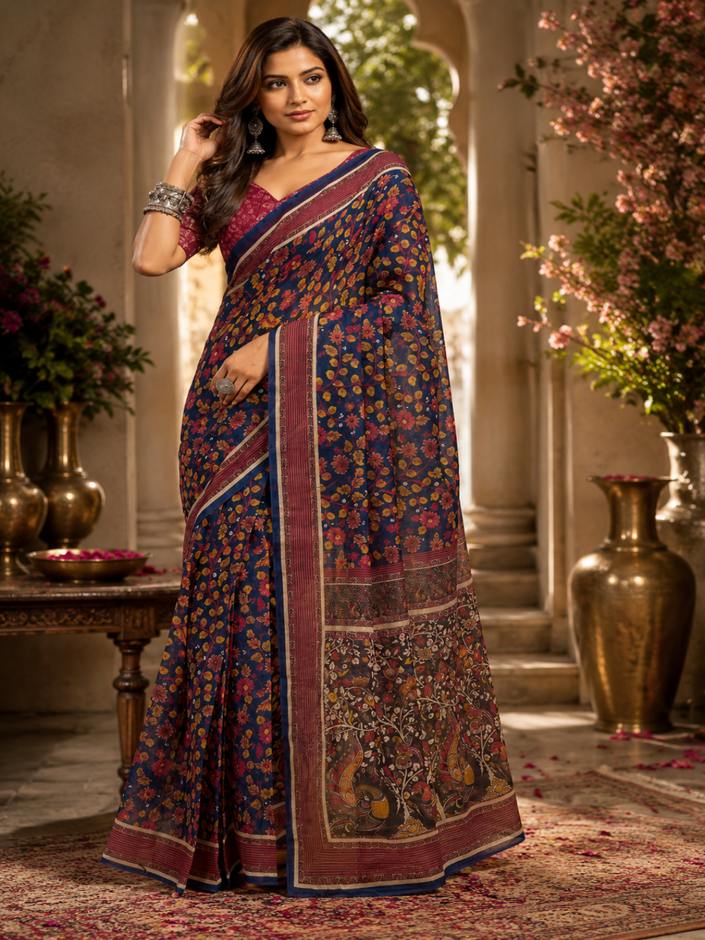 Multi-Color Diamond Block Print Saree