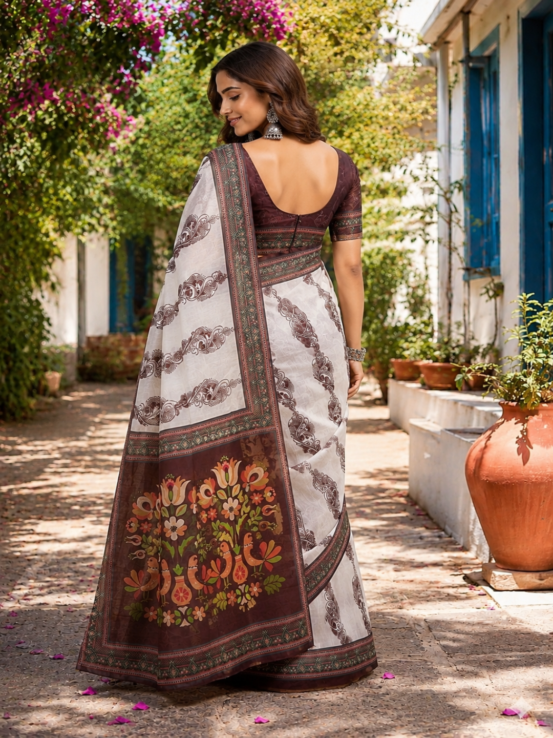 Chanderi Charm": Highlights the lightweight and elegant Chanderi cotton fabric of the saree.