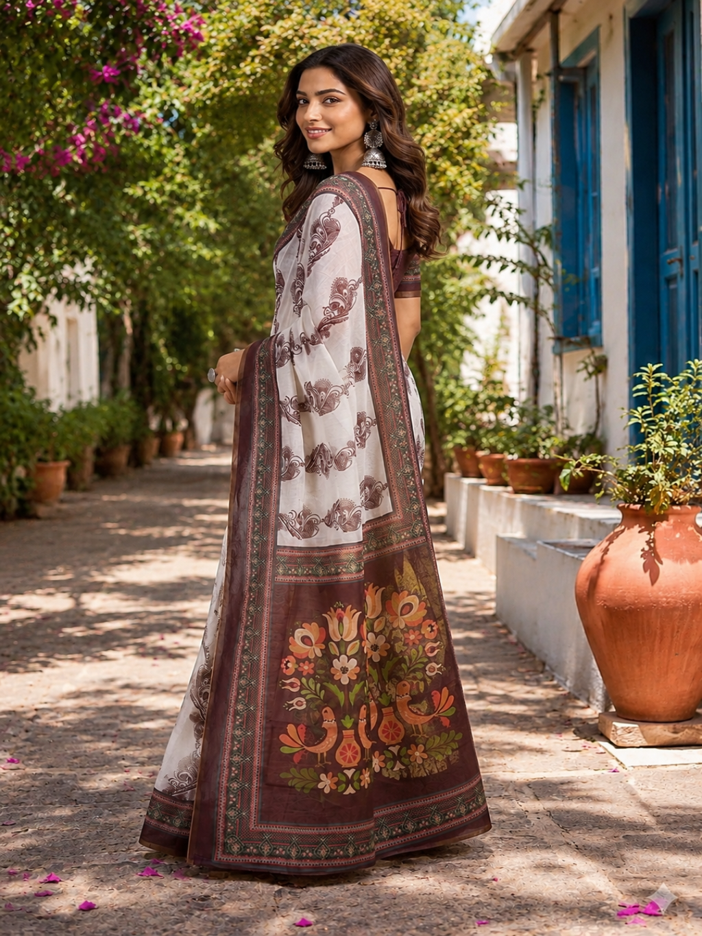 Chanderi Charm": Highlights the lightweight and elegant Chanderi cotton fabric of the saree.
