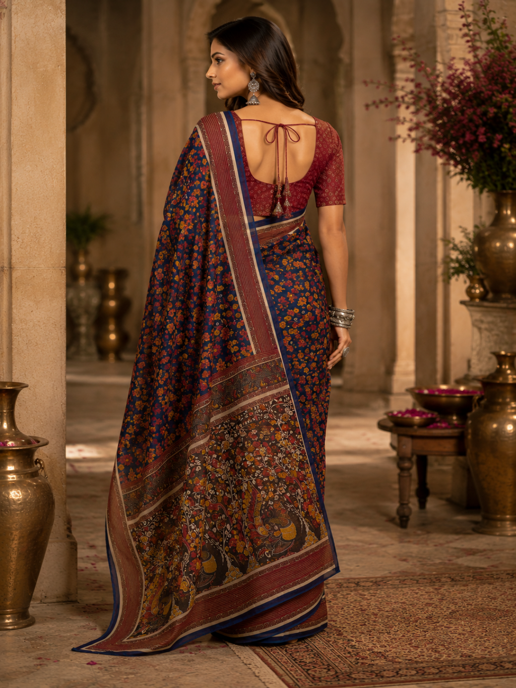 Multi-Color Diamond Block Print Saree