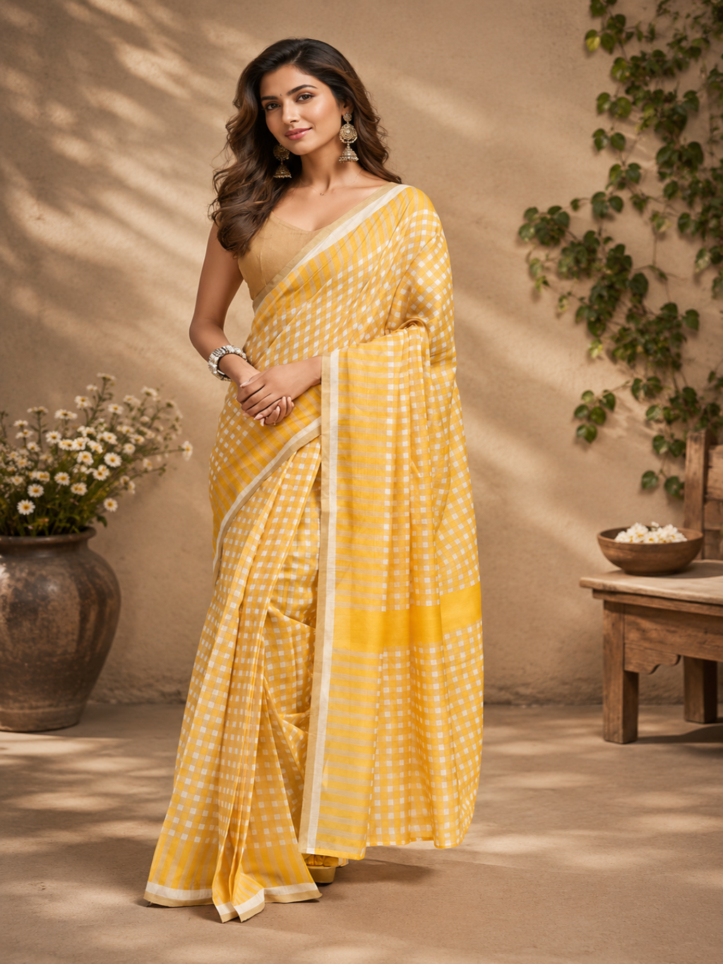Contemporary Chic: "Ready-To-Wear Yellow Chanderi Cotton Printed Saree