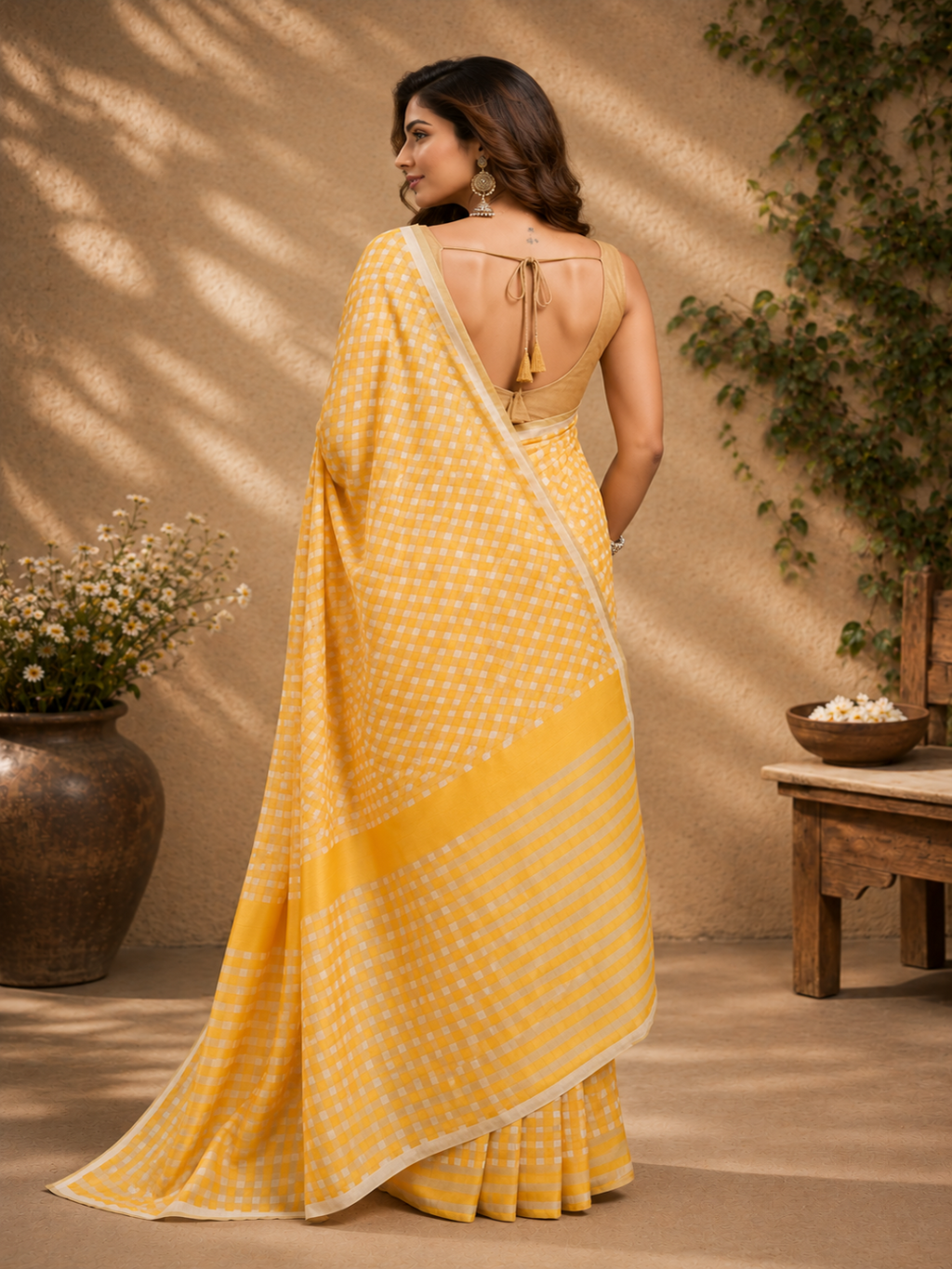 Contemporary Chic: "Ready-To-Wear Yellow Chanderi Cotton Printed Saree