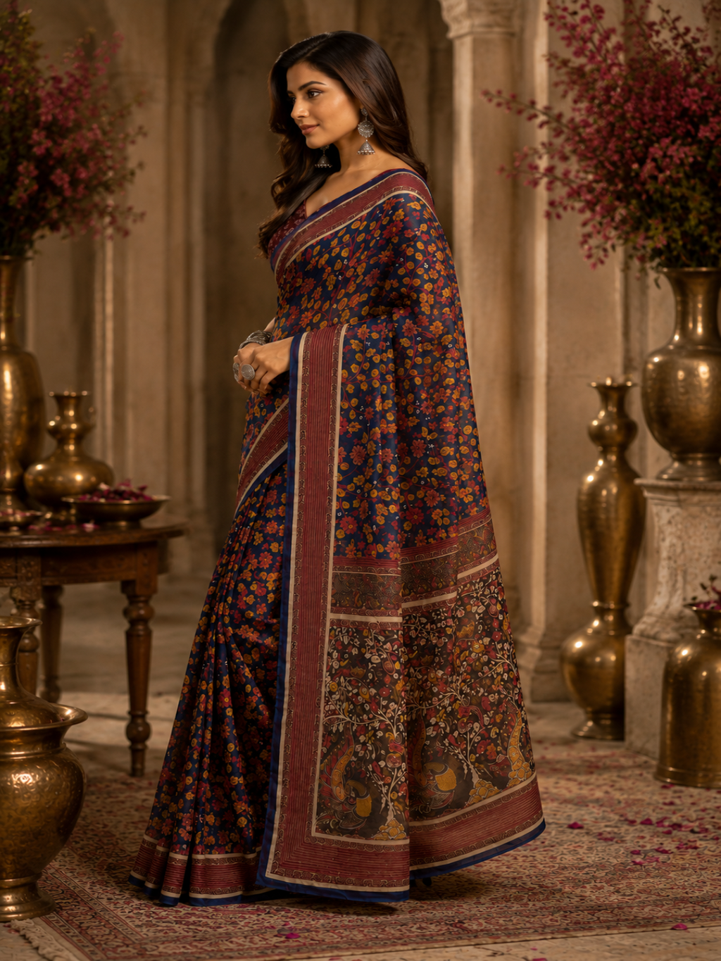 Multi-Color Diamond Block Print Saree