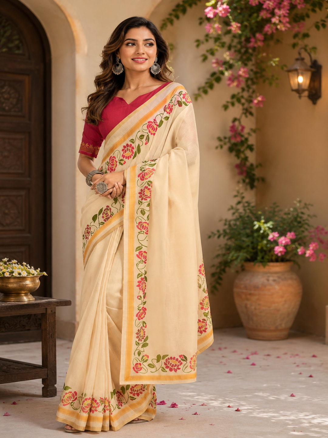 Contemporary Chic: "Ready-To-Wear Chanderi Cotton Printed Saree