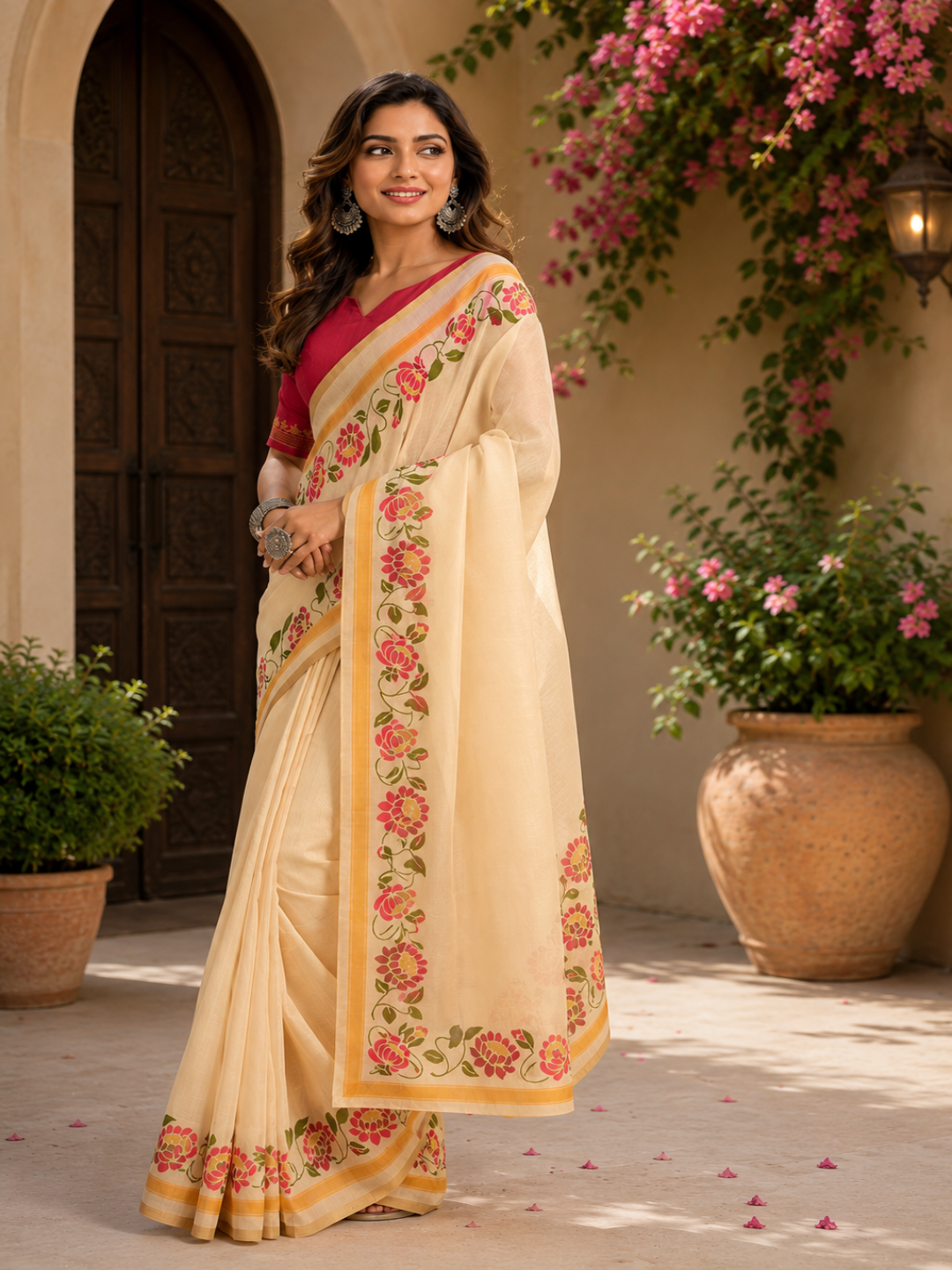 Contemporary Chic: "Ready-To-Wear Chanderi Cotton Printed Saree