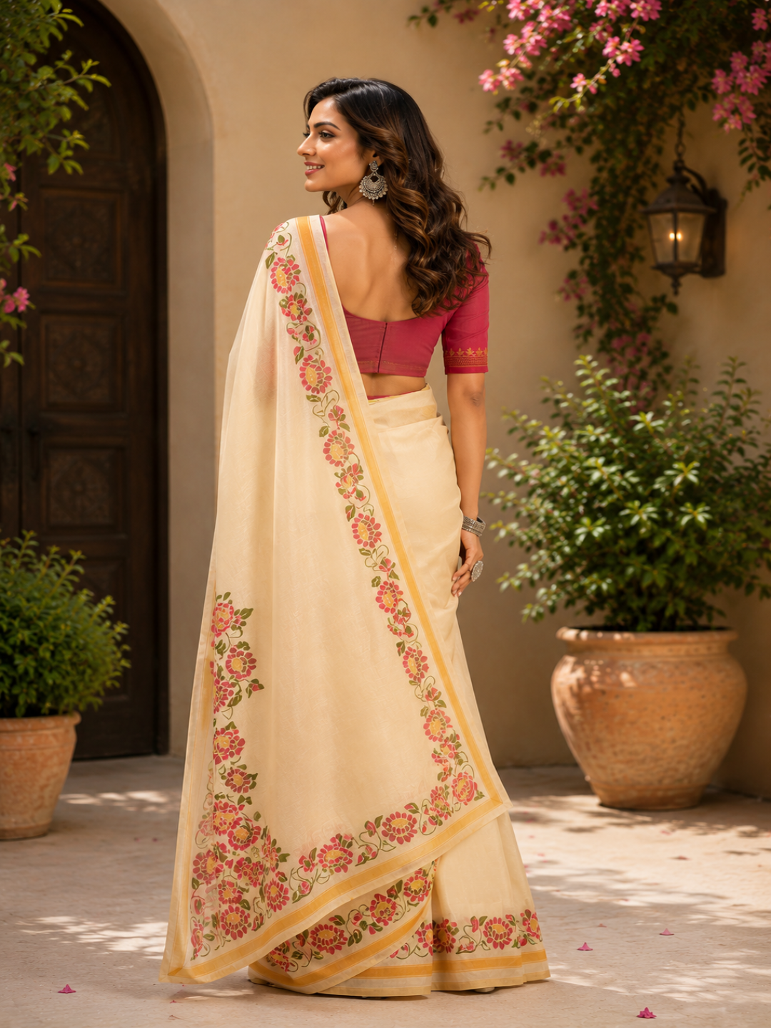 Contemporary Chic: "Ready-To-Wear Chanderi Cotton Printed Saree