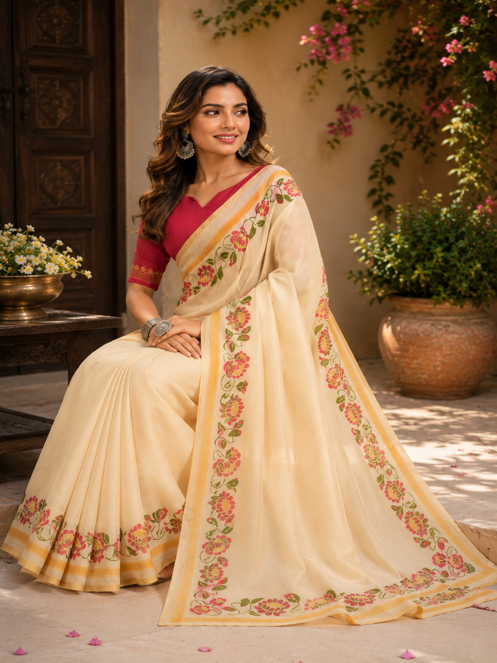 Contemporary Chic: "Ready-To-Wear Chanderi Cotton Printed Saree