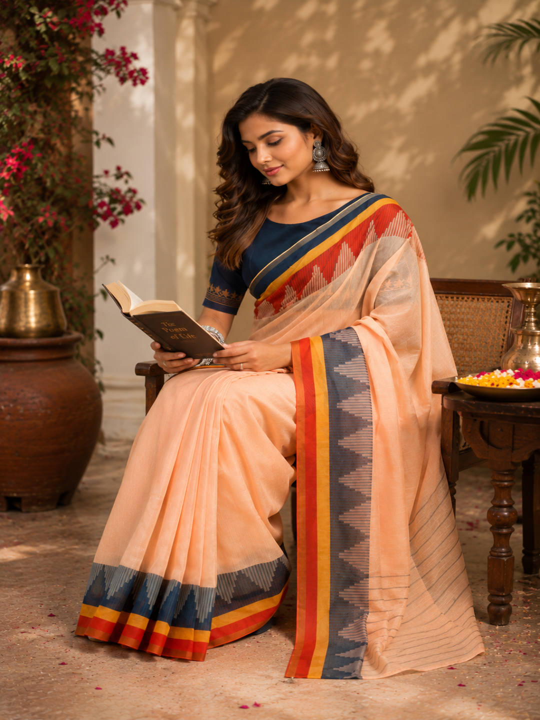 Hand-Woven Peach Bliss Bengal Cotton Saree