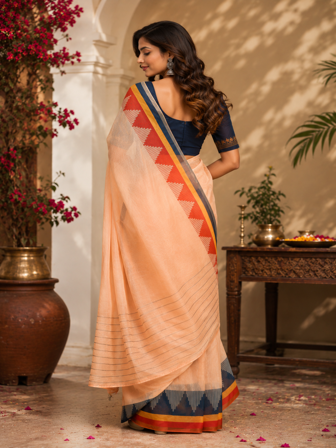 Hand-Woven Peach Bliss Bengal Cotton Saree