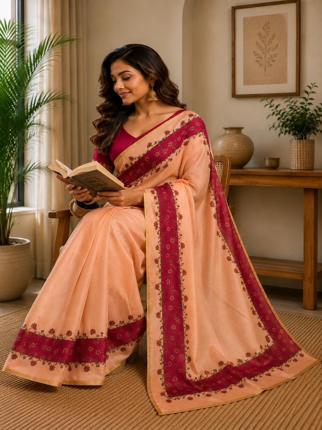 Peach Elegance with Floral Border ready to wear saree