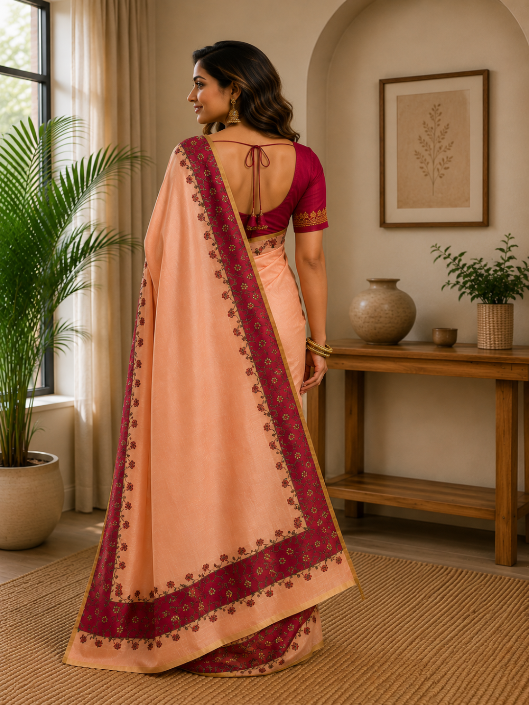 Peach Elegance with Floral Border ready to wear saree