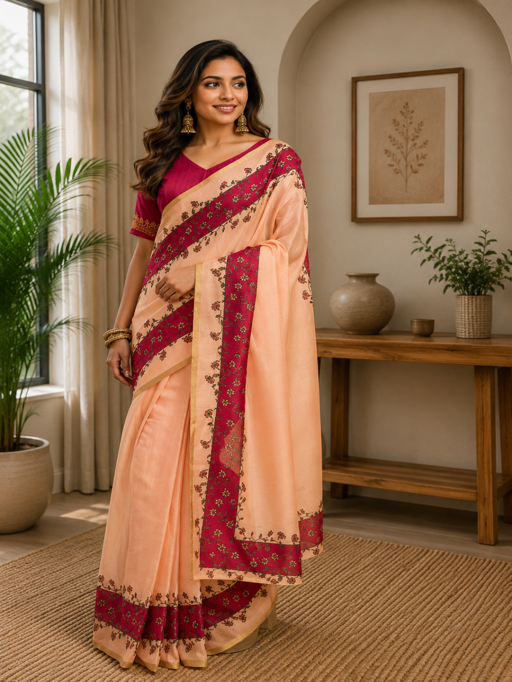 Peach Elegance with Floral Border ready to wear saree