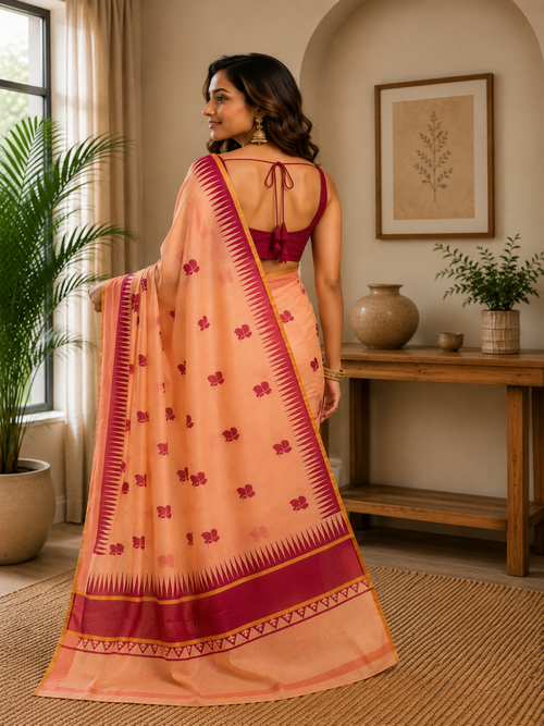 Contemporary Kalamkari-Inspired Cotton Saree