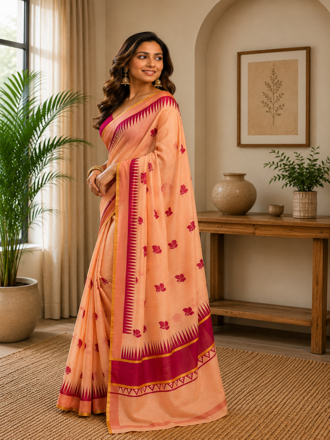 Contemporary Kalamkari-Inspired Cotton Saree