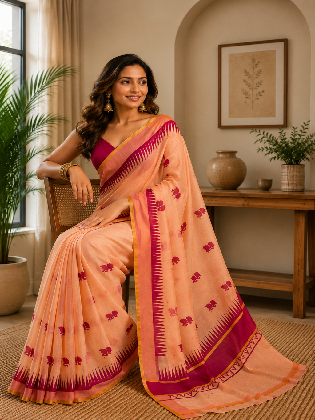 Contemporary Kalamkari-Inspired Cotton Saree