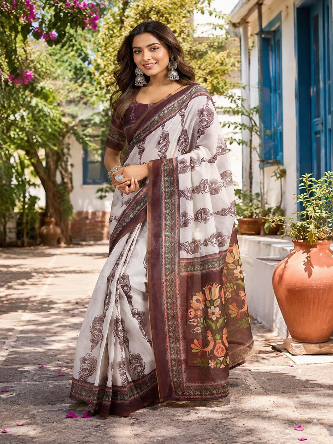 Chanderi Charm": Highlights the lightweight and elegant Chanderi cotton fabric of the saree.