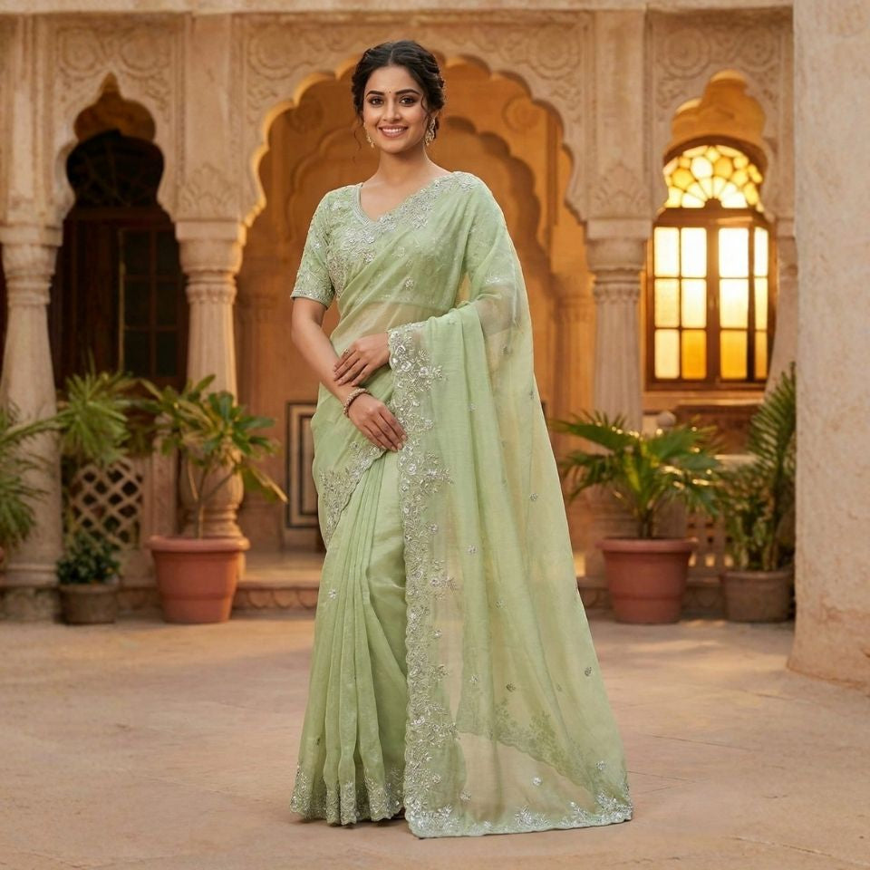 Rangoli Rouge Bollywood Embroidered Silk Saree