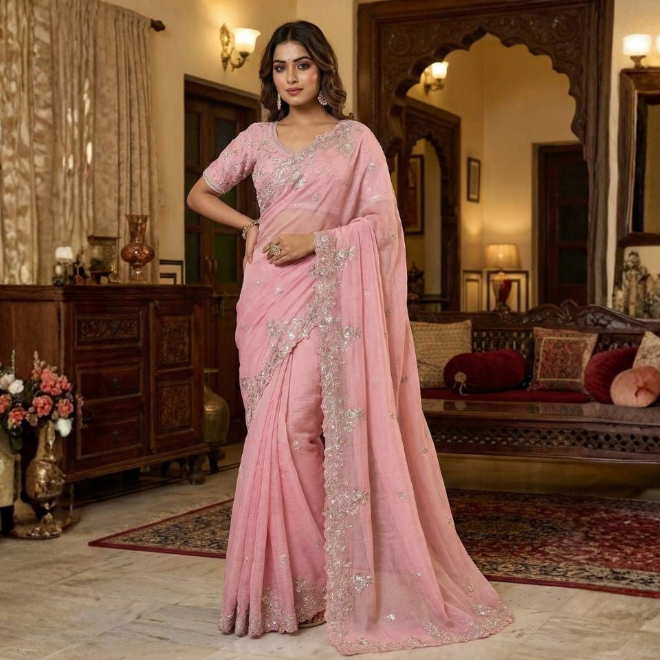 Rangoli Rouge Bollywood Embroidered Silk Saree