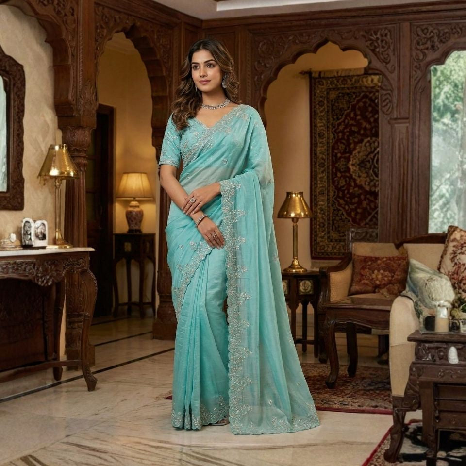 Rangoli Rouge Bollywood Embroidered Silk Saree