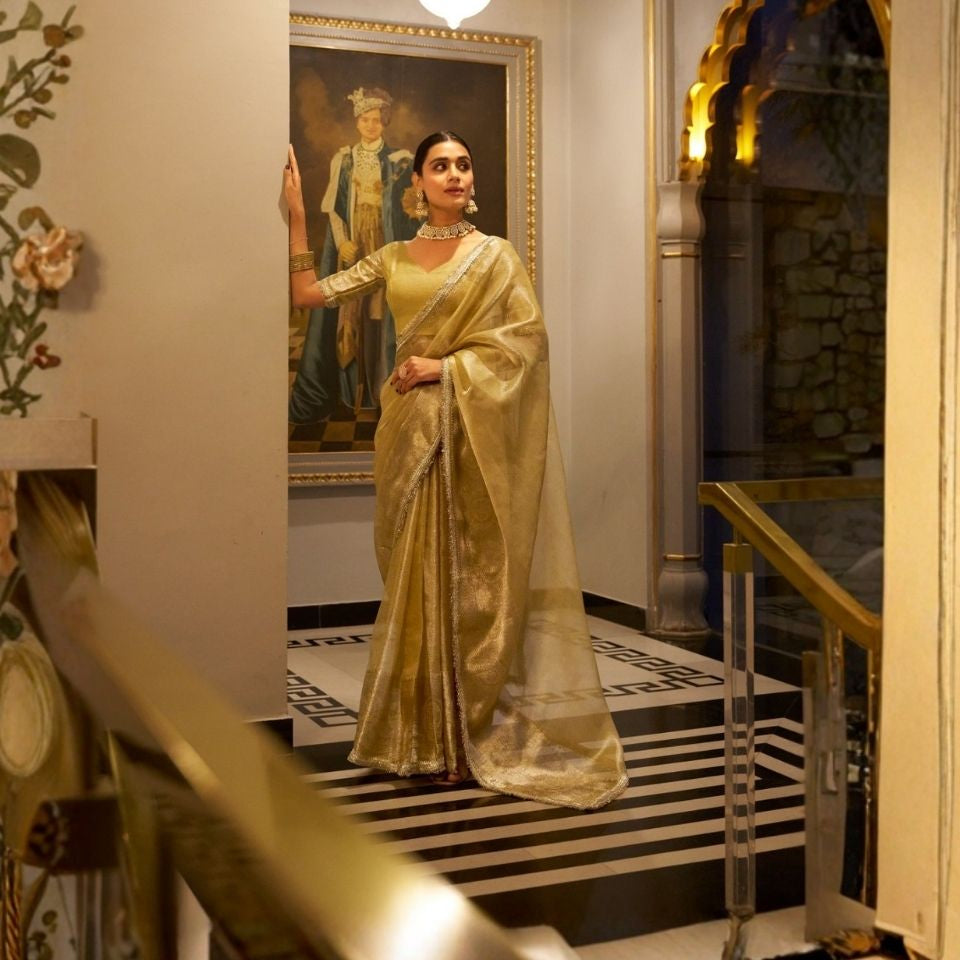 Ranisa Tissue Shimmer Zari Sequin Saree