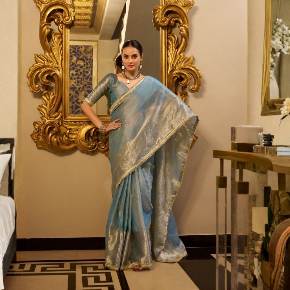 Ranisa Tissue Shimmer Zari Sequin Saree
