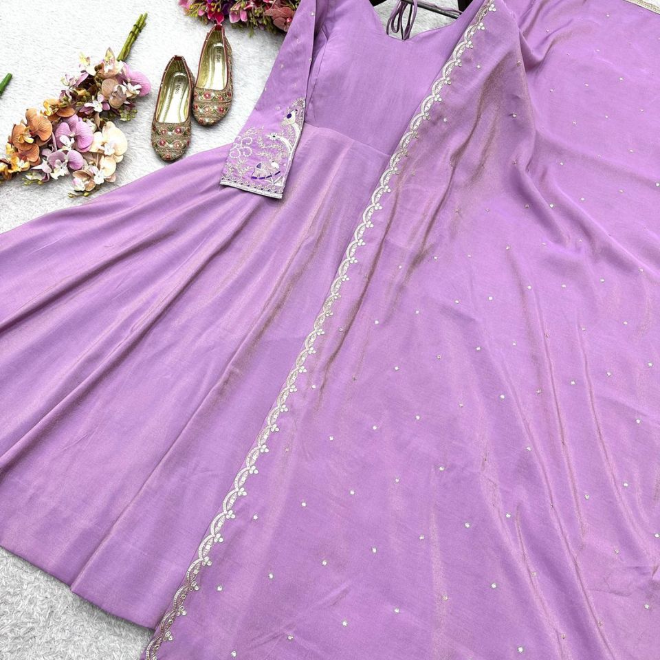 Roman Shimmer Sequin Embroidered Gown with Dupatta
