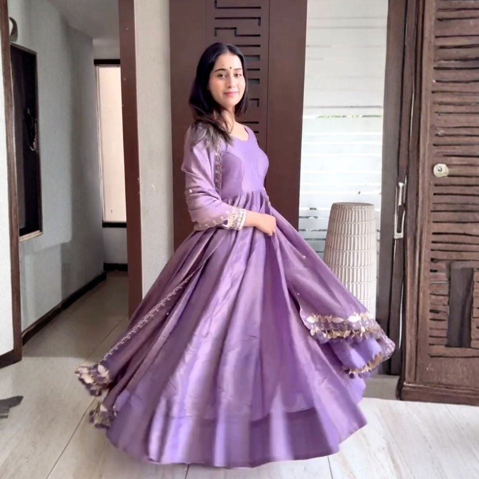 Roman Shimmer Sequin Embroidered Gown with Dupatta